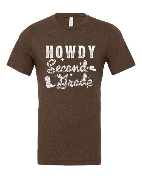 Howdy Second Grade Bella Canvas Heather Brown Short Sleeve T-Shirt