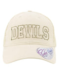 Corduroy Ponytail Hat with Embroidered Devils